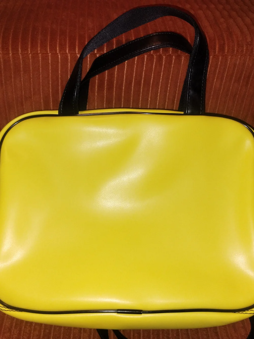 Adidas Yellow Vinyl Trefoil Handbag with Black Trim - Picture 3 of 5